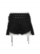 Sexy Black Personalized Drawstring Design Cool Punk Style Stretch Denim Hollow Shorts
