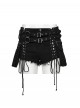 Sexy Black Personalized Drawstring Design Cool Punk Style Stretch Denim Hollow Shorts