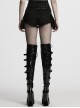 Sexy Black Personalized Drawstring Design Cool Punk Style Stretch Denim Hollow Shorts
