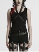 Balck Elastic Knit Punk Style Sexy Cross Faux Leather Loop V-Neck Cross Loop Vest