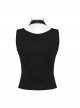 Balck Elastic Knit Punk Style Sexy Cross Faux Leather Loop V-Neck Cross Loop Vest
