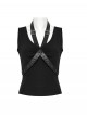 Balck Elastic Knit Punk Style Sexy Cross Faux Leather Loop V-Neck Cross Loop Vest