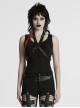 Balck Elastic Knit Punk Style Sexy Cross Faux Leather Loop V-Neck Cross Loop Vest