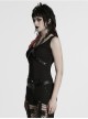 Balck Elastic Knit Punk Style Sexy Cross Faux Leather Loop V-Neck Cross Loop Vest