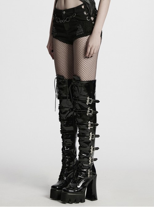 Practical Daily Personalized Cool Steampunk Heavy Metal Style Sexy Elastic Denim Shorts