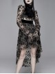 Flocking Print Splice Velvet High Waist Ribbon Drawstring Cuff Brown Gothic Long Sleeves Dress