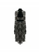 Flocking Print Splice Velvet High Waist Ribbon Drawstring Cuff Brown Gothic Long Sleeves Dress