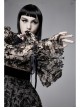 Flocking Print Splice Velvet High Waist Ribbon Drawstring Cuff Brown Gothic Long Sleeves Dress