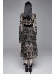 Flocking Print Splice Velvet High Waist Ribbon Drawstring Cuff Brown Gothic Long Sleeves Dress