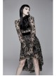 Flocking Print Splice Velvet High Waist Ribbon Drawstring Cuff Brown Gothic Long Sleeves Dress