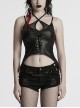 Black Fashionable Glossy Knit Splicing Intersect Strap Punk Style Sexy Intersect Vest