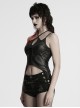 Black Fashionable Glossy Knit Splicing Intersect Strap Punk Style Sexy Intersect Vest