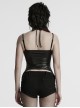 Black Fashionable Glossy Knit Splicing Intersect Strap Punk Style Sexy Intersect Vest