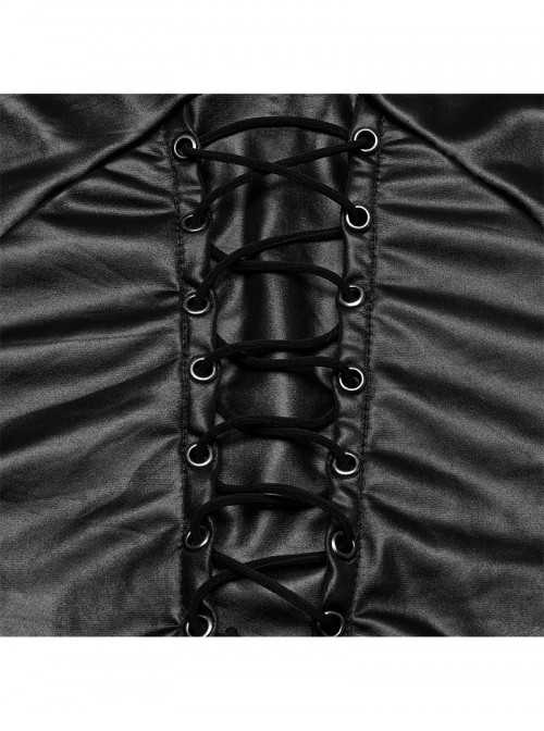 Black Fashionable Glossy Knit Splicing Intersect Strap Punk Style Sexy Intersect Vest