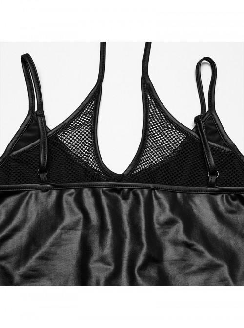 Black Fashionable Glossy Knit Splicing Intersect Strap Punk Style Sexy Intersect Vest
