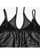 Black Fashionable Glossy Knit Splicing Intersect Strap Punk Style Sexy Intersect Vest
