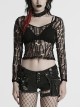 Versatile Unique Elastic Black Irregular Mesh Deep-V Sexy Punk Mesh T-Shirt