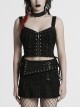 Cool Black Carved Bullet Pendant Splicing Tattered Denim Decadent Punk Denim Vest