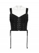 Cool Black Carved Bullet Pendant Splicing Tattered Denim Decadent Punk Denim Vest