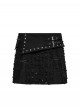 Fashionable Black Irregular Waistband Versatile Sexy Decadent Punk Style Denim Skirt