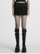 Fashionable Black Irregular Waistband Versatile Sexy Decadent Punk Style Denim Skirt