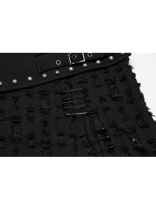 Fashionable Black Irregular Waistband Versatile Sexy Decadent Punk Style Denim Skirt