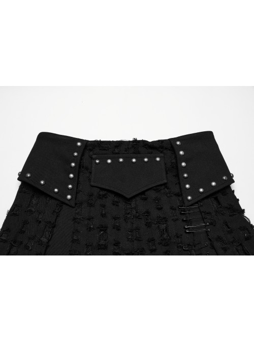 Fashionable Black Irregular Waistband Versatile Sexy Decadent Punk Style Denim Skirt