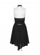 Punk Style Black Elastic Rubberrized Knitted Chiffon Sexy Hollow Chest Halter Neck Dress