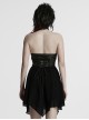 Punk Style Black Elastic Rubberrized Knitted Chiffon Sexy Hollow Chest Halter Neck Dress