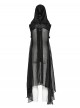 Cracked Faux Leather Chiffon Punk Style Black Personalized Hollow Skeleton Shoulder Buckle Hooded Vest