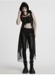 Cracked Faux Leather Chiffon Punk Style Black Personalized Hollow Skeleton Shoulder Buckle Hooded Vest