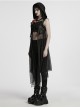 Cracked Faux Leather Chiffon Punk Style Black Personalized Hollow Skeleton Shoulder Buckle Hooded Vest