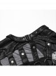 Cracked Faux Leather Chiffon Punk Style Black Personalized Hollow Skeleton Shoulder Buckle Hooded Vest
