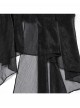Cracked Faux Leather Chiffon Punk Style Black Personalized Hollow Skeleton Shoulder Buckle Hooded Vest