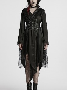 Gothic Punk Style Asymmetric Lapel Collar Asymmetric Hem Elegant Sexy Black Kimono