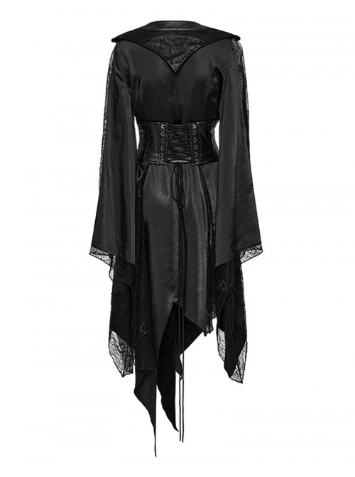 Gothic Punk Style Asymmetric Lapel Collar Asymmetric Hem Elegant Sexy Black Kimono