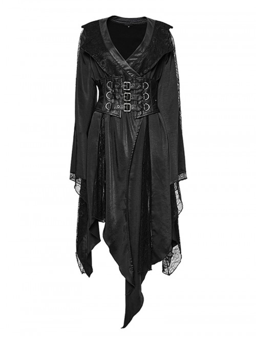 Gothic Punk Style Asymmetric Lapel Collar Asymmetric Hem Elegant Sexy Black Kimono