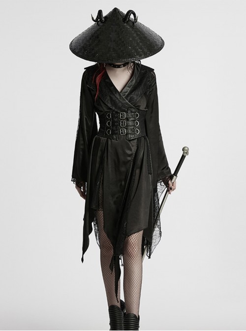 Gothic Punk Style Asymmetric Lapel Collar Asymmetric Hem Elegant Sexy Black Kimono