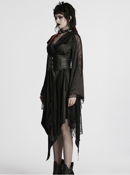 Gothic Punk Style Asymmetric Lapel Collar Asymmetric Hem Elegant Sexy Black Kimono