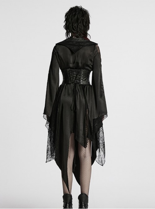 Gothic Punk Style Asymmetric Lapel Collar Asymmetric Hem Elegant Sexy Black Kimono