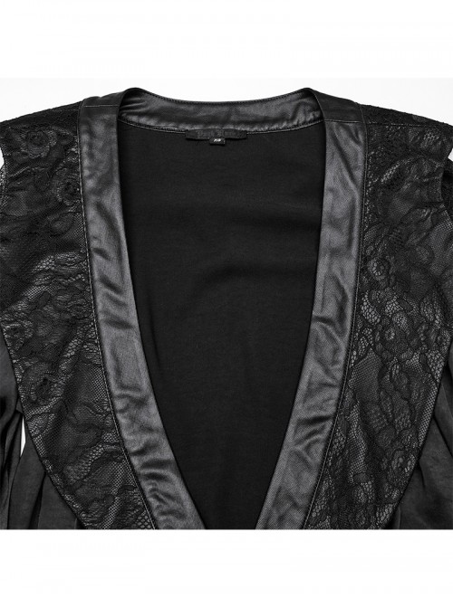Gothic Punk Style Asymmetric Lapel Collar Asymmetric Hem Elegant Sexy Black Kimono