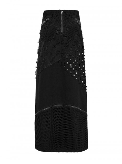 Black Cool Versatile Twill Woven Punk Style Sexy High Slits Detachable Skirt