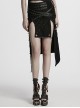 Black Cool Versatile Twill Woven Punk Style Sexy High Slits Detachable Skirt