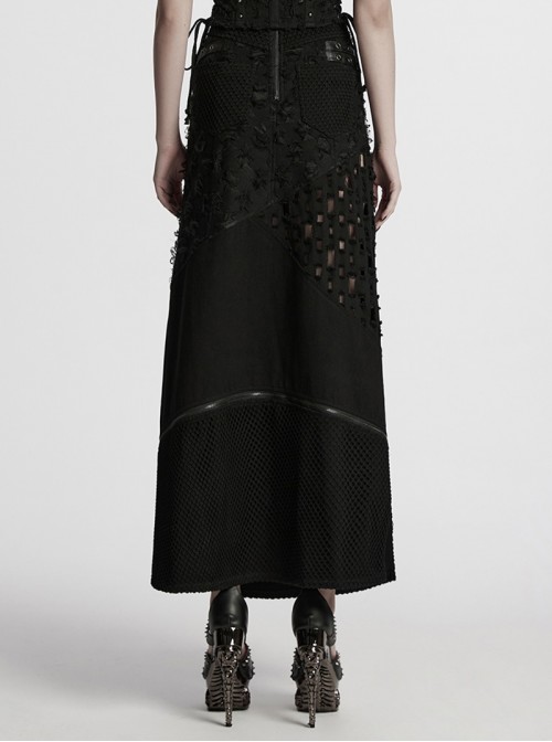 Black Cool Versatile Twill Woven Punk Style Sexy High Slits Detachable Skirt