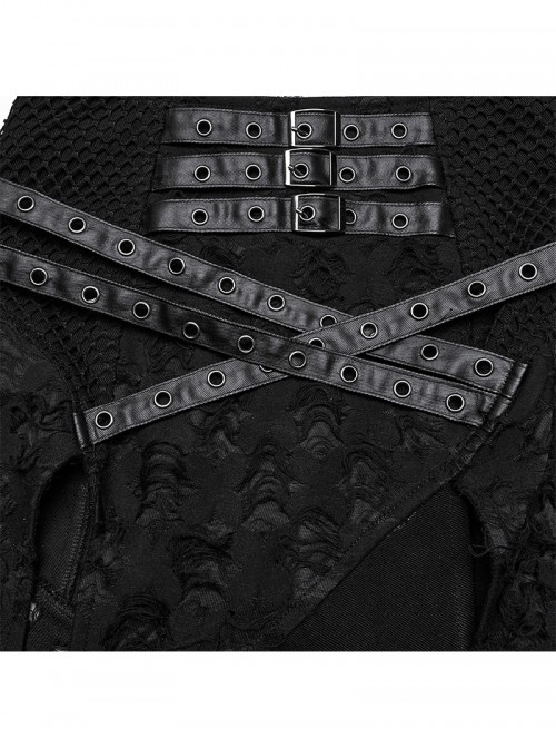 Black Cool Versatile Twill Woven Punk Style Sexy High Slits Detachable Skirt