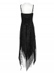 Versatile Gothic Style Fashionable Punk Mesh Yarn Black Lace Irregular Split Long Dress