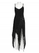 Versatile Gothic Style Fashionable Punk Mesh Yarn Black Lace Irregular Split Long Dress