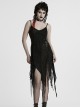Versatile Gothic Style Fashionable Punk Mesh Yarn Black Lace Irregular Split Long Dress