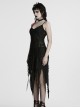 Versatile Gothic Style Fashionable Punk Mesh Yarn Black Lace Irregular Split Long Dress