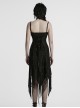 Versatile Gothic Style Fashionable Punk Mesh Yarn Black Lace Irregular Split Long Dress